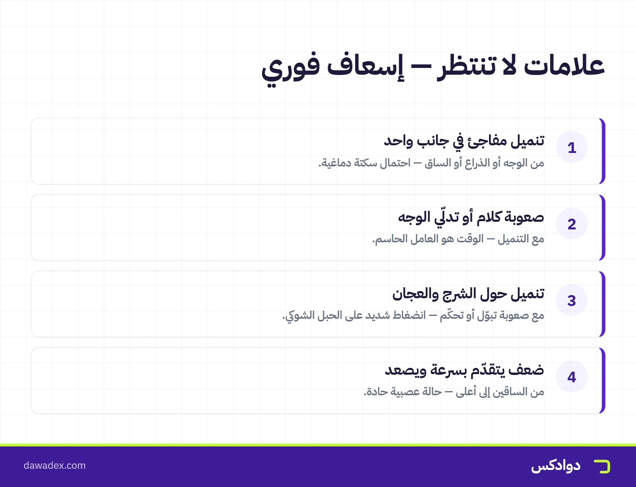 علامات تنميل لا تنتظر: تنميل مفاجئ في جانب واحد وصعوبة كلام وتنميل حول العجان وضعف صاعد