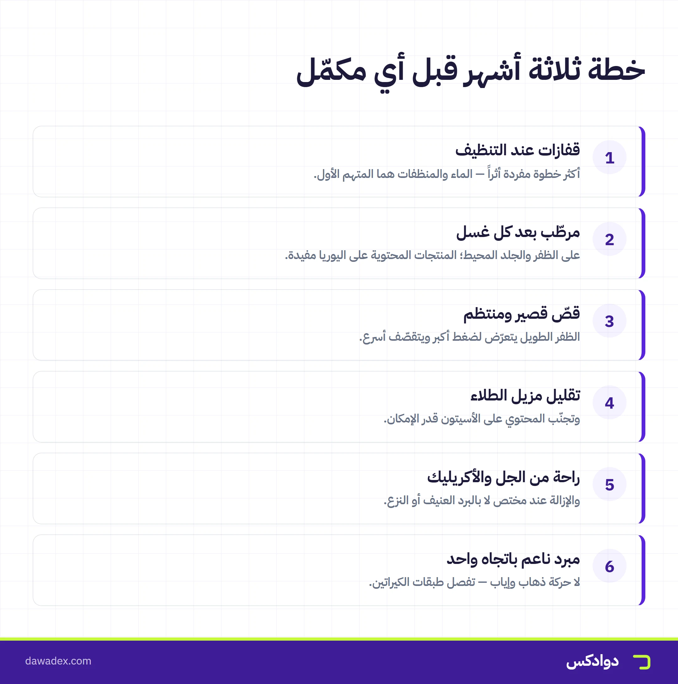 خطة ثلاثة أشهر لعلاج هشاشة الأظافر: قفازات وترطيب وقصّ قصير وتقليل مزيل الطلاء